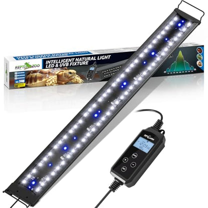 REPTIZOO UVB Reptile Light with Dimming, 36 inch UVA UVB LED Lamp for Bearded Dragon Turtle, 24W UVB Bulb Aluminum Fixture with Controller, 5 UVI Auto Mode, 0–100% Dimming & 9 Timer, Power-Off Memory - size: 36“