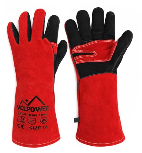 vclpower 16in Animal Handling Gloves Size L Fit for Men & Large Hands Bite Proof Double Leather Reinforced Padding Dog, Cat Scratch, Bird Handling Falconry Gloves Grabbing Reptile Squirrel Snake Bite