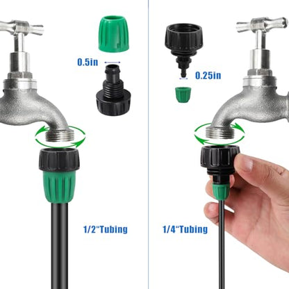 Leak-Proof Drip Irrigation Kit, Quick Connect Irrigation System Kit | Lock Barbed Drip Irrigation Kit, Includes 1/4" & 1/2" Water Tubing Hose, Perfect for Garden, Raised Beds & Lawn Watering - size: Complete Drip Irrigation Kit