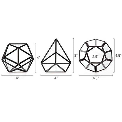 Mkono 3 Pack Geometric Glass Terrarium, 4" Black Air Plant Holder Tabletop | Modern Centerpiece Decor, 3 Shapes Metal Frame, Fits Succulent Moss Fairy Garden Shelf Coffee Table, Plants Not Included - color: Black