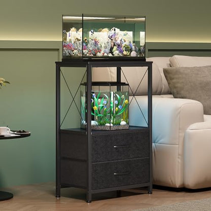 10 Gallon Aquarium Stand with 2 Drawers, Black | 10 Gallon Fish Tank Stand; 2-Tier Storage Shelf; Heavy-Duty Metal Frame; Reptile & Turtle Tank Stand; Black Finish - color: Black
