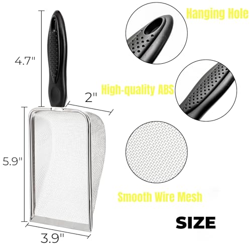 Hiceeden 4 Pcs Stainless Steel Small Mesh Scooper, Hamster Fine Sand Bath Scooper, Reptile Rabbit Litter Sand Waste Scoop, Beach Mesh Shovel for Shell Collecting, Shark Tooth Sifter, 1mm Hole