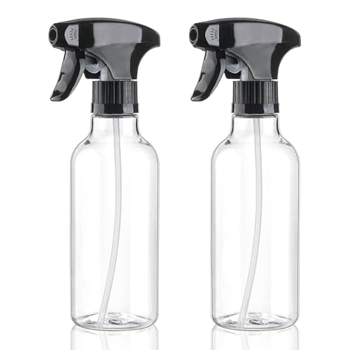 12oz/360ml 2 Pack Plastic Spray Bottles, Clear | Empty Spray Bottles for Cleaning, Continuous Misting, For Hair, Essential Oils, Toners, Rose Water, Cosmetics