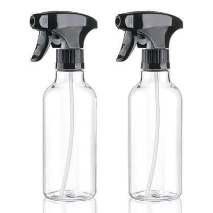 12oz/360ml 2 Pack Plastic Spray Bottles, Clear | Empty Spray Bottles for Cleaning, Continuous Misting, For Hair, Essential Oils, Toners, Rose Water, Cosmetics