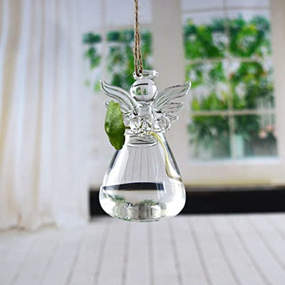 Angel Design Glass Vases Clear Flower Plant Terrarium Container Hanging Vase Wedding Decor Garden Ornaments Hanging Planter (Pack of 8) - size: 8 pcs