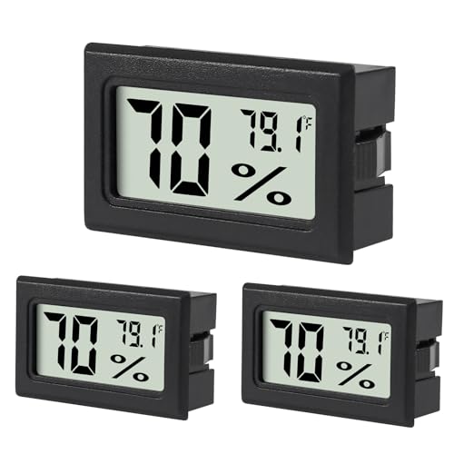 3Pcs Mini Digital Thermometer Hygrometer Electronic Temperature Humidity Gauge Meters Indoor LCD Display Fahrenheit for Greenhouse,Garden,Car Cellar and Office - color: Black-3PCS