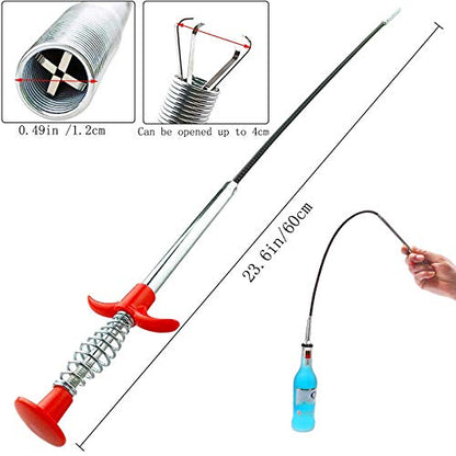 Drain Snake, Drain Clog Remover - Gutter Cleaning Tools Drain Cleaner for Toilet Sewer Shower Kitchen Bathroom Tub Clogged Drains Opener Cleaning Tool, Flexible Grabber Claw Pick Up Reacher (24 inch) - size: 24 inch。