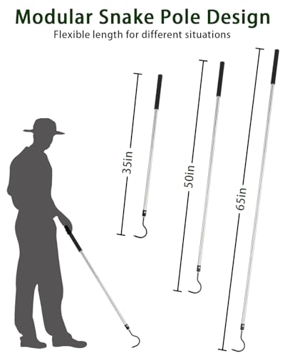 Snake Hooks, Heavy Duty Snake Hook Reptile Catcher Stick Pole 35-65" Stainless Steel Rubber tip Sponge Handshake Suitable for the Rattlesnakes, Ball Pythons, and King Cobras (35-65")