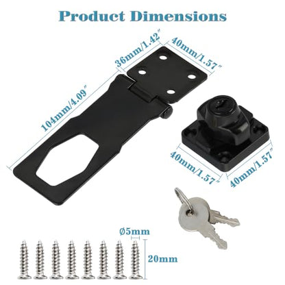 Alise Keyed Hasp Lock,4 Inch Safety Packlock Clasp Hasps Latch,Black Door Hinge Lock with Keys Keyed Locking Hasps for Cabinet,Closet,Drawer, Barn,Fence,Garage Doors | Heavy Duty Hasp Lock ,Attic Door Latch,Black Door Lock with Keys for Storage Cabinet,Cl
