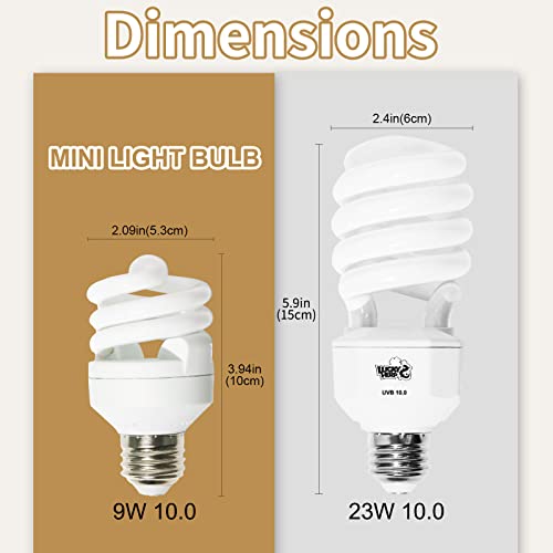 LUCKY HERP Mini UVA UVB Reptile Light 10.0 9W, UVB Bulb for All Desert Dwelling Reptiles, Compact Fluorescent Reptile UVB Bulb for Turtle, Bearded Dragon, Lizard, Gecko etc. - style: UVB10.0 9W