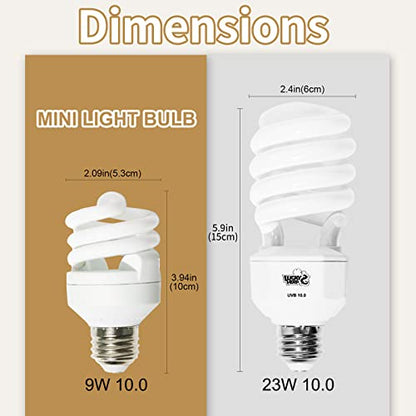LUCKY HERP Mini UVA UVB Reptile Light 10.0 9W, UVB Bulb for All Desert Dwelling Reptiles, Compact Fluorescent Reptile UVB Bulb for Turtle, Bearded Dragon, Lizard, Gecko etc. - style: UVB10.0 9W