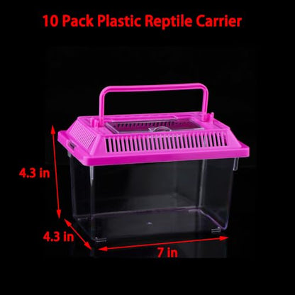 10 Pack Plastic Reptile Carrier Tarantula Enclosure Snake Breeding Box Hatching Container for for Bearded Dragon Lizard Spider Fish Turtle Hermit Crab (7 x 4.3 x 4.3 Inch)