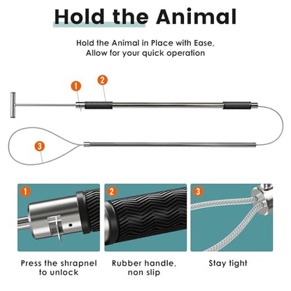 61" Dog Catcher Pole Portable Hog Pig Catcher Animal Control Pole Tool Stainless Steel Pig Holder Catch Pole for Dogs Livestock Farm Equipment