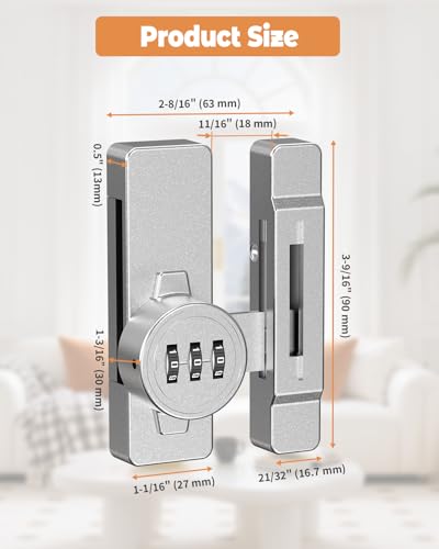 90/180 Degree Keyless Barn Door Lock Latch,Silver | 3 Digit Combination Security Latch, Zinc Alloy Mechanical Password Lock for Closet, File Cabinet, Sliding Door, Bedroom - color: Silver
