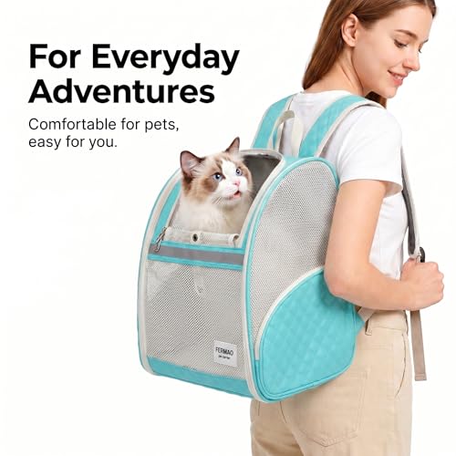 Cat Backpack Carrier for Small Dogs and Medium cat Puppy Kitten Bunny Pet Carrier Backpack Collapsible with Fully Ventilated Mesh with Safety Leash (LightGreen, 12.9" L x 10.62" W x 15.5" H - M) - color: LightGreen, size: Medium