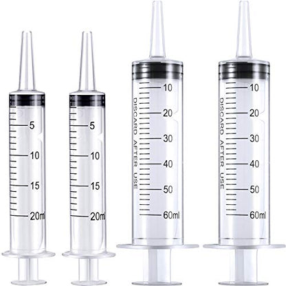 Frienda 4 Packs Syringes Without Needles,20 Ml and 60 Ml | Large Plastic Measuring Tools for Food, Horse Care, Lab Dispensing, Graduated Markings, Reusable Multipurpose Applicators - size: 20 ml and 60 ml