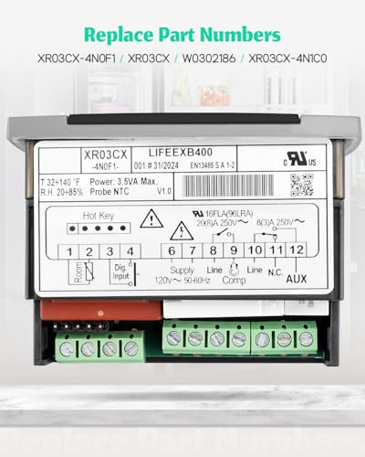 Fit for Dixell XR03CX-4N0F1 Temperature Controller，120V Digital Thermostat Panel for Refrigerator Freezer with Temperature Sensor Probes Replace XR03CX W0302186 XR03CX-4N1C0 - style: XR03CX-4N0F1