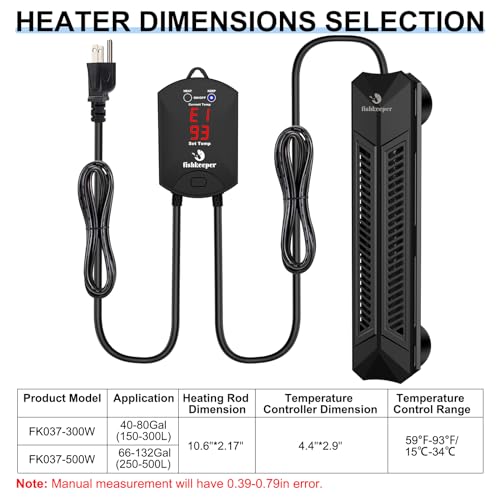 fishkeeper Aquarium Heater, 500W Fish Tank Heater for 66-132 Gallon | Adjustable Digital Display Controller, Submersible Water Heater with Thermostat Overheat & Dry-Boil Protection - size: 500W for 66-132 gallon