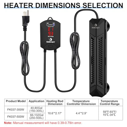 fishkeeper Aquarium Heater, 500W Fish Tank Heater for 66-132 Gallon | Adjustable Digital Display Controller, Submersible Water Heater with Thermostat Overheat & Dry-Boil Protection - size: 500W for 66-132 gallon