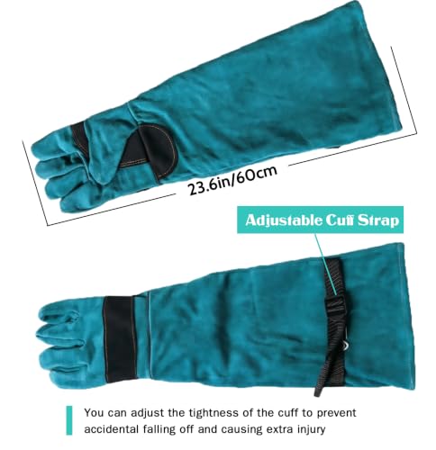 Animal Handling Gloves, Bite Proof for Cats, Scratch Resistant | for Dogs, Cats, Birds, Reptiles, Vet, Grooming & Wildlife Rescue, 23.6-inch Full Forearm, Thickened Leather, Fits Large Hands