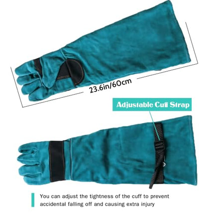 Animal Handling Gloves, Bite Proof for Cats, Scratch Resistant | for Dogs, Cats, Birds, Reptiles, Vet, Grooming & Wildlife Rescue, 23.6-inch Full Forearm, Thickened Leather, Fits Large Hands