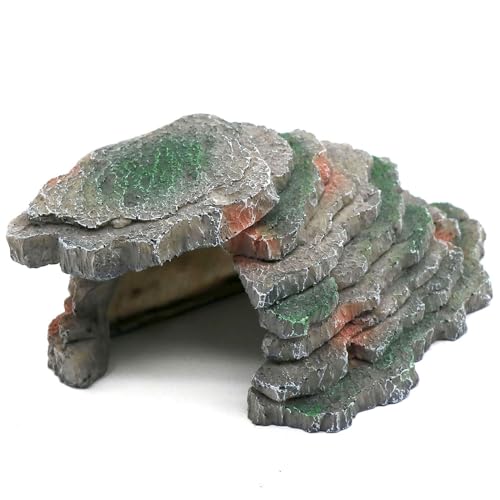 Gecko Hide Shale Scape Step Ledge, Reptile Cave Hideout Tank Accessories Decorations, Great for Reptiles, Amphibians, Leopard Gecko, Lizard, Frogs, Turtle (Small-B-7.3 * 4.4 * 3) - style: Small-B-7.3 * 4.4 * 3