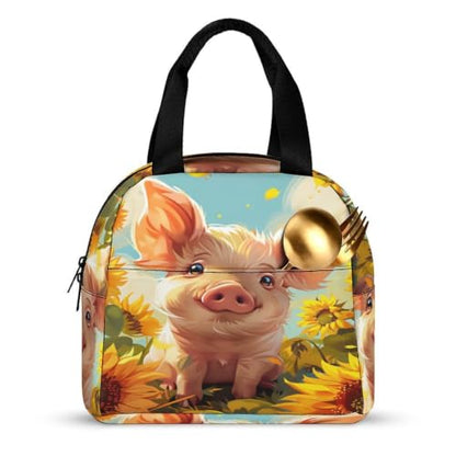 Sunflower Cute Pig Lunch Bag for Women Men | Insulated Lunch Box Leakproof Food Meal Containers Reusable Foldable 6L Capacity Lunch Tote Bags for Work Picnic Travel - color: style-18