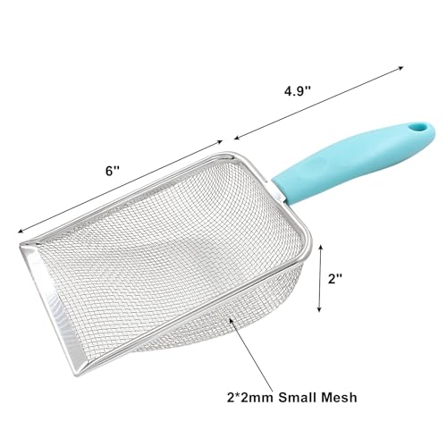 Hordion Cat Litter Scoop Stainless Steel Mesh Scooper, 2mm Mesh, Cyan | Non-Stick Coated Metal Litter Shovel Fine Sand Litter Scooper for Litter Box Kitten Pooper Lifter, - color: Cyan