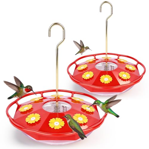Hummingbird Feeder for Outdoors Hanging, Built-in Ant Moat, 2 Pack | Red, 8 Bee Proof Feeding Ports, 10oz, Leak Proof with Cleaning Brush, Easy to Clean & Fill, Yard Decor, Gift for Bird Lovers - color: Clear Red x 2