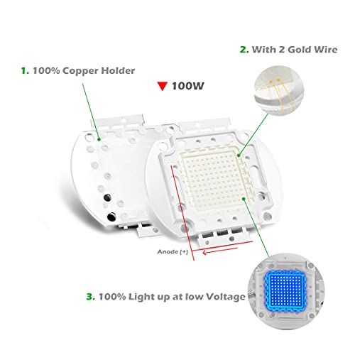 CHANZON High Power Led Chip 100W Royal Blue Plant Grow Light 440nm - 450nm | (3000mA / DC 30V - 34V / 100 Watt) SMD COB Emitter Diode Components Bead for DIY Hydroponic Aquarium Growing Lamps - color: K) Royal Blue (440nm)