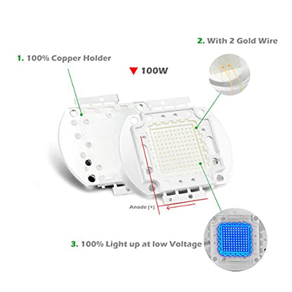CHANZON High Power Led Chip 100W Royal Blue Plant Grow Light 440nm - 450nm | (3000mA / DC 30V - 34V / 100 Watt) SMD COB Emitter Diode Components Bead for DIY Hydroponic Aquarium Growing Lamps - color: K) Royal Blue (440nm)