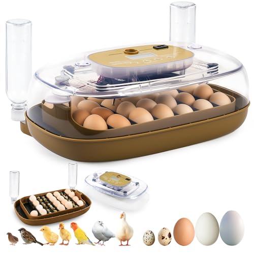Ploomi 24 Eggs Incubator with Auto Water Refill & Humidity Control, Automatic Egg Turner, Built-in LED Candler, Species Pre-Programs for Chicken Duck Quail Turkey - Beginner Friendly