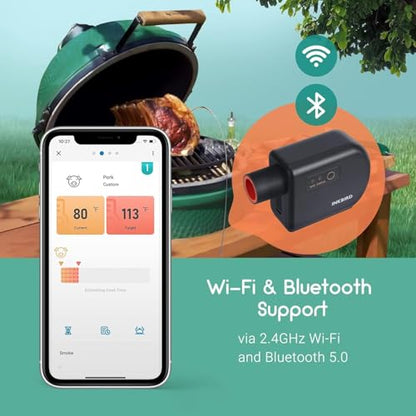 INKBIRD Wi-Fi and Bluetooth BBQ Automatic Smoker Fan Thermometer | Temperature Controller with 4 Probes for BGE, Kamado Joe, Primo, Ceramic Grills, 2 Size Adapters, Hard Carrying Cases