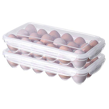 XBY-US 2 Pack Covered Egg Holders For Refrigerator, Plastic Storage Container/ Deviled Egg Tray Carrier with Lid Fits 18X2 Eggs(36 Eggs) - style: A-18 Egg-2 Pack