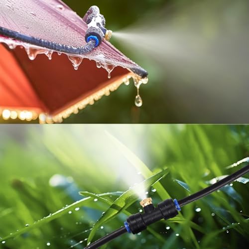 GOXAWEE Misting Cooling System, 26FT (8M) Mist Line, 7 Brass Mister Nozzles | 3/4" Brass Adapter, Outdoor Misters for Outside Patio Backyard Garden Greenhouse Deck Canopy Trampoline Porch Sprinkler Pool - size: 26 ft