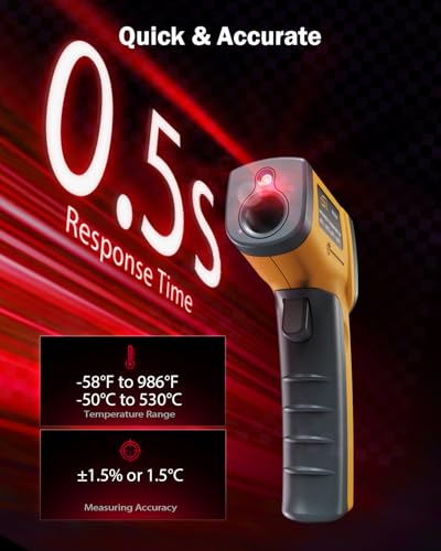 Infrared Thermometer Laser Temperature Gun, Digital Surface Heat Temp Gun Non-Contact for Cooking Food, Pizza Oven, Griddle Meat, Refrigerator, HVAC, Grill, Engine -58℉~986℉