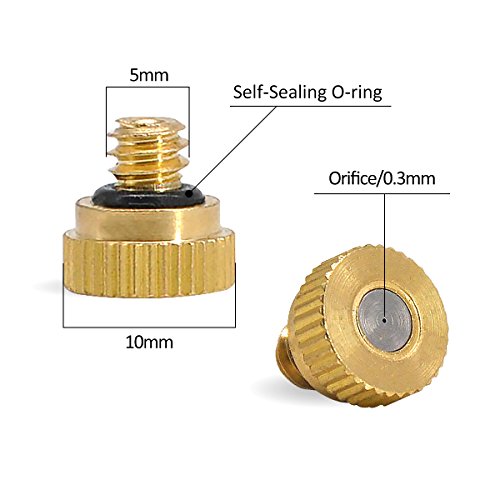 32 Pack- Brass Misting Nozzles For Outdoor Cooling System, 0.012” Orifice (0.3 mm) 10/24 UNC