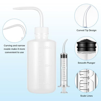 Geiserailie 8 Pcs Soft & Liquid Diet Kit 2 Large Plastic Syringe with Tube 2 Wash Bottles Squeeze 2 Curved Syringes Recovery Supplies for Eating and Drinking Liquid Food