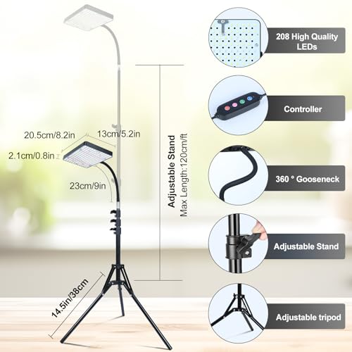 25 Watt Grow Light with Stand, Enough Bright, NO Need Adapter, 4/8/12/16/20H 5-Mode Timer, Natural Sunlight Full Spectrum Plant Growing Lamps for Tall Houseplants & Bonsai Tree - size: 1Head Stand(25W)