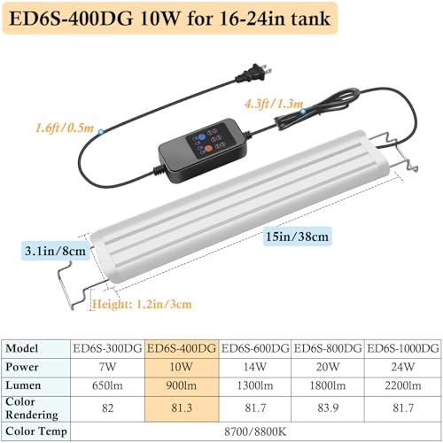 HITOP 16-24in Plant Growth Aquarium LED Light with Timer, Full Spectrum Auto 24/7 Lighting Cycle& 10-Level Brightness Adjustment, Fish Tank Light with Extendable Brackets - style: 16-24in