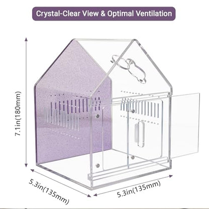 Magnetic Acrylic Spider Enclosure 5.3x5.3x7.3 Inch, House Shape Terrarium with Sparkling Purple Background for Jumping Spiders, Tarantula Slings & Mantis, Escape-Proof Habitat with Ventilation