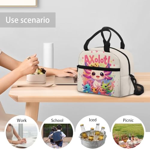 Axolotl Kids Lunch Box Girls Reptiles Lunch Bag Outdoor Camping Rainbow Lunchbag Picnic Lunchbox Back to School Lunchbox Student Insulated Lunch Bag Lunch Container - color: Axolotl Rainbow