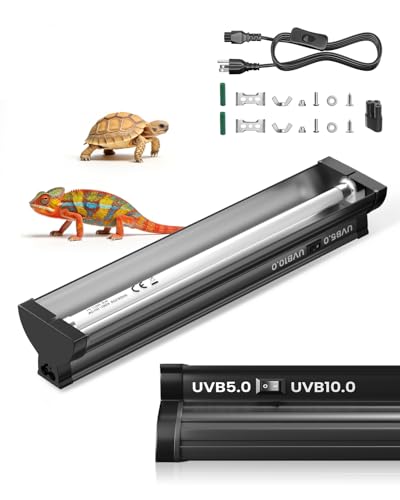 GlowUp T5 UVB Light Reptile Kit 12.4'', UVB 5.0 and UVB 10.0 Switchable for Tropical Rainforest & Desert Reptiles, 8W HO T5 Linear Reptile UVB Light Bar for Bearded Dragon, Gecko, Tortoise, Snake