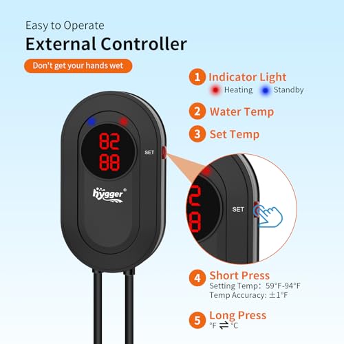 hygger 800W Aquarium Heater with LED Controller, 80-220 Gallon Fish Tank | Anti-Cooking Fish Alarm, Auto Stop Heating Protection, Multiple Security Features, for Freshwater and Saltwater Tanks - size: 800W for 80-220 Gallon