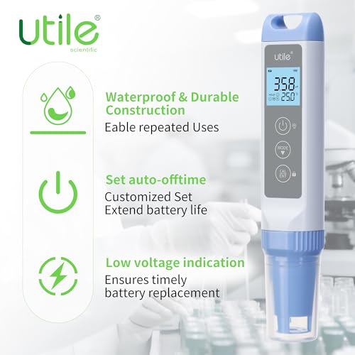 Utile pH Meter Pro, ±0.01 Accuracy pH Tester Kit, Auto Temp. Compensation, Auto 1-3 Points Calibration,IP67 Waterproof,LCD Display,4434.0003.1