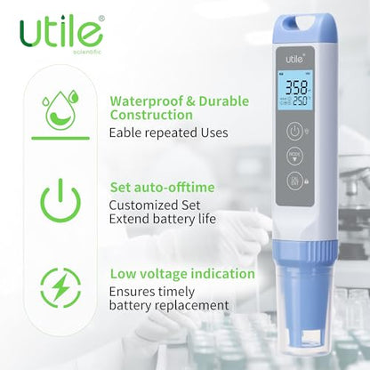 Utile pH Meter Pro, ±0.01 Accuracy pH Tester Kit, Auto Temp. Compensation, Auto 1-3 Points Calibration,IP67 Waterproof,LCD Display,4434.0003.1