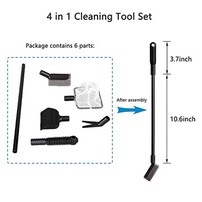 Aquarium Fish Tank Cleaning Tool Set, 4-in-1 Multi-Function Aquarium Cleaning Kit Fishing Net + Gravel Rake + Plant Fork + Sponge Brush with Long Handle for Aquarium