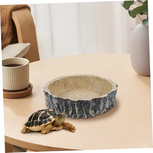 Kisangel Reptile Feeding Bowl for Tortoise and Lizard Dark Brown Resin Food and Water Dish Crawling Food Storage Container for Reptile Supplies Sturdy and Easy to Clean