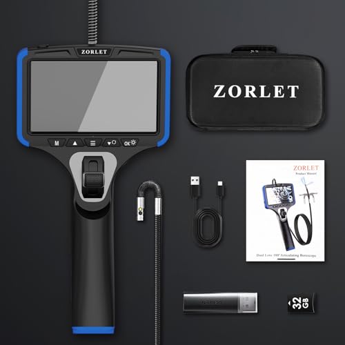 Dual Lens Two-Way Articulating Borescope Camera with Light, 5" Inspection Camera Endoscope, 0.25in Slim Probe, Waterproof 5.0FT Snake Camera for Automotive, Mechanics & Engine Inspection