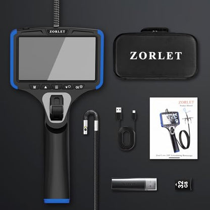 Dual Lens Two-Way Articulating Borescope Camera with Light, 5" Inspection Camera Endoscope, 0.25in Slim Probe, Waterproof 5.0FT Snake Camera for Automotive, Mechanics & Engine Inspection